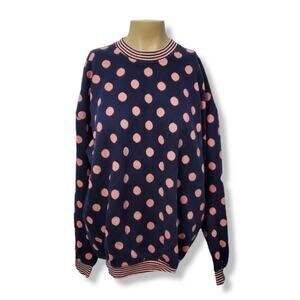 Neiman Marcus Pink and Navy Blue Polka Dot Crewneck Sweater